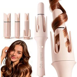Automatic Curling Iron Rotating  3-in-1 Self Curling Hair Curler with 3 Barrel Sizes for Loose Waves to Tight Curls, Negative Ion Ceramic, Anti-Tangle & Fast Heating, Safe Styling for All Hair Types