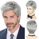 DDHAIR Men's Wig Short Silver Grey Wig Men Natural Layered Synthetic Hair Wigs for Man Male Guy Daily Halloween