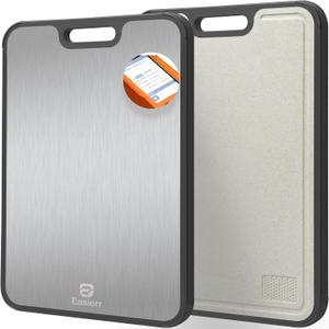 Extra Large Titanium Cutting Board for Kitchen with Juice Groove, Non Toxic 2-in-1 Cutting Boards for Chopping, Serving, Bread, Meat, Veggies, Pure Titanium and Wheat Straw PP, 17 x 12 inch