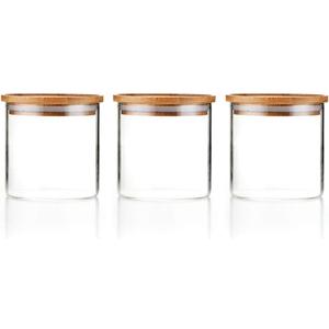 Sweejar 18 OZ Glass Food Storage Jar with Lid(set of 3),Airtight Canisters for Bathroom,Kitchen Container with Bamboo Cover for Serving Tea, Coffee, Spice and More