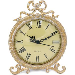 Funly mee Vintage Pewter Table Clock with Antique Golden BowPlexiglass Shell