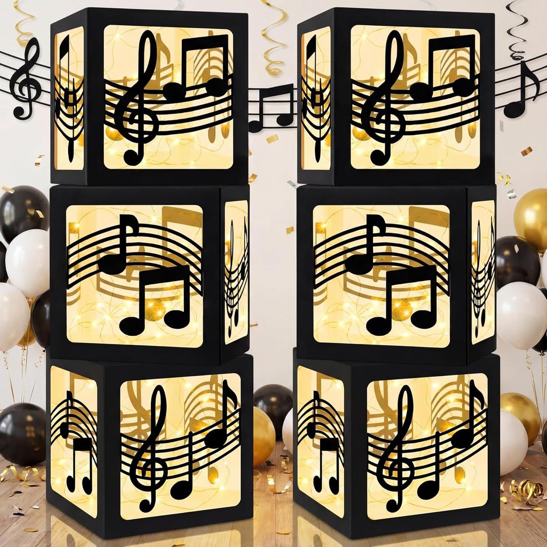 Novabright 6 Sets Music Party Decoration Boxes with Light Strings Large 11.8 Inch Music Note Lantern Boxes for Musical Themed Party Wedding Birthday Home DIY Decorations