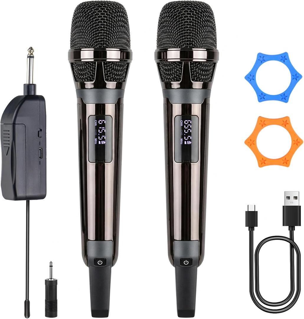 Wireless Microphones for Karaoke Singing, Professional Dual Cordless Mic System , 500ft Long Range Dual Handheld Cordless& LED Display, Dynamic Karaoke Microphone for Singing, DJ, Church, Party