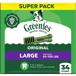 Greenies Large Natural Dental Dog Treats, Original Flavor, 34 Count (EXP 12/05/27)