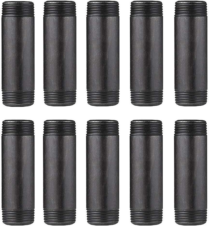 10 Pack 1 Inches x 4 Inches Black Malleable Steel Nipples Fitting, DIY Steampunk Industrial Vintage Style.