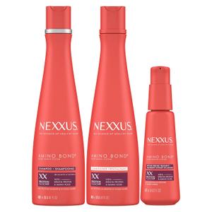 Nexxus Bond Repair Shampoo, Conditioner & Intense Rebond Treatment Bundle Amino Bond 3 Pack for All Types of Damaged Hair, with Keratin Protein and Amino Acids,