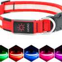 Vizpet LED Dog Collar, Light Up Dog Collar Adjustable USB Rechargeable Super Bright Safety Light Glowing Collars for Dogs(Large,Red) (Large[18.89-23.62 inch/48-60cm])