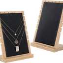 MyGift Modern Bamboo Necklace Jewelry Tabletop Display Boards, Set of 2, Black