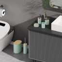 Bathroom Accessories Bath Set of 6, Toothbrush Holder, Soap Dispenser, Trash Can, Soap Dish, Toothbrush Cup and Toilet Brush Holder, Green (Green-bamboo Lid)