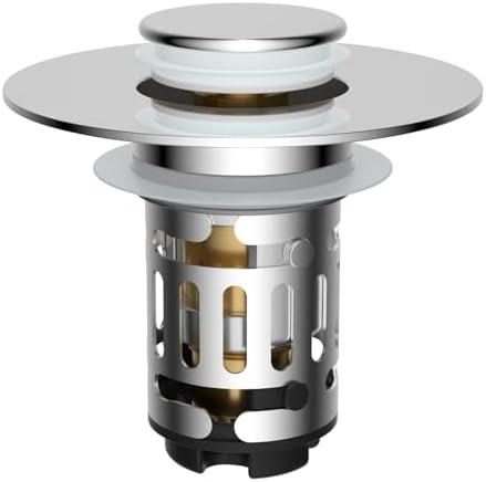 Hibbent Upgraded 3 in 1 Bathroom Sink Drain Strainer, Universal Pop Up Stopper with Removable Stainless Steel Filter Basket Hair Catcher, Sink Plug for 1.1''~2.36'' Basin, Brass Bullet Core, Chrome
