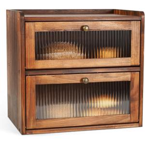 Ciilee Baby Bread Box for Kitchen Countertop Wooden Double Layer Storage Container Bread Bin Large Capacity Vintage Bread Keeper Farmhouse Breadbox Pantry Organizer Versatile Food Cabinet(Brown)