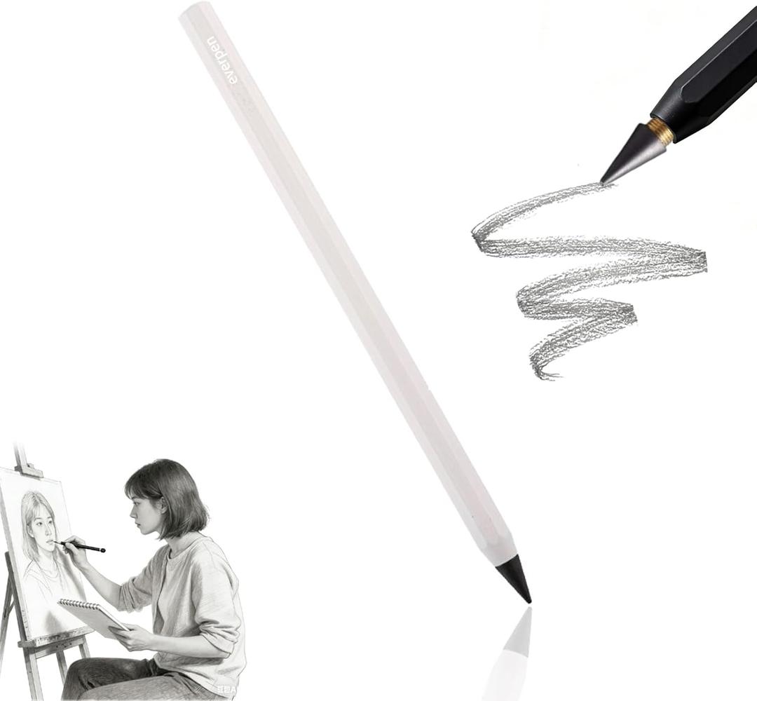 Pencil, Forever Pencil, Metal Alloy Writing Instrument, That Never Needs Sharpening, Reusable Metal Inkless Pencils, Ideal for Writing & Drawing (White)