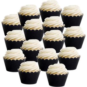Koyal Wholesale Black Cupcake Wrappers Glitter Decorative Cupcake Liners for Weddings, and Parties, Elegant Tuxedo-Style Glitter Black Cupcake Holders for Events, Birthdays & Dessert Tables, Set of 50