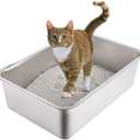 Yangbaga Stainless Steel Litter Box for Cat and Rabbit, Odor Control Litter Pan, Non Stick, Easy to Clean, Rust Proof, Large Size with High Sides and Non Slip Rubber Feets (19.8*13.8*6 inches)