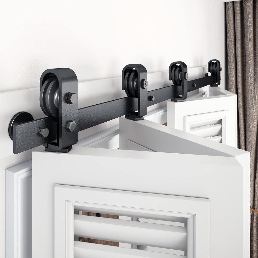 EaseLife 100" Bifold Sliding Barn Door Hardware Track Kit for 4 Closet Door,Top Mount Roller,Slide Smoothly Quietly,Easy Install,Black,Fit for Four 24" Wide Bi-Folding Door (Hardware Only)