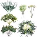 103 Pcs Mixed Artificial Eucalyptus Stems with Baby's Breath, 5 Kinds Faux Greenery Stems Bulk for Wedding DIY Bouquets, Realistic Silk Silver Dollar Eucalyptus Leaves for Vase, Home & Party Decor (Color 2)