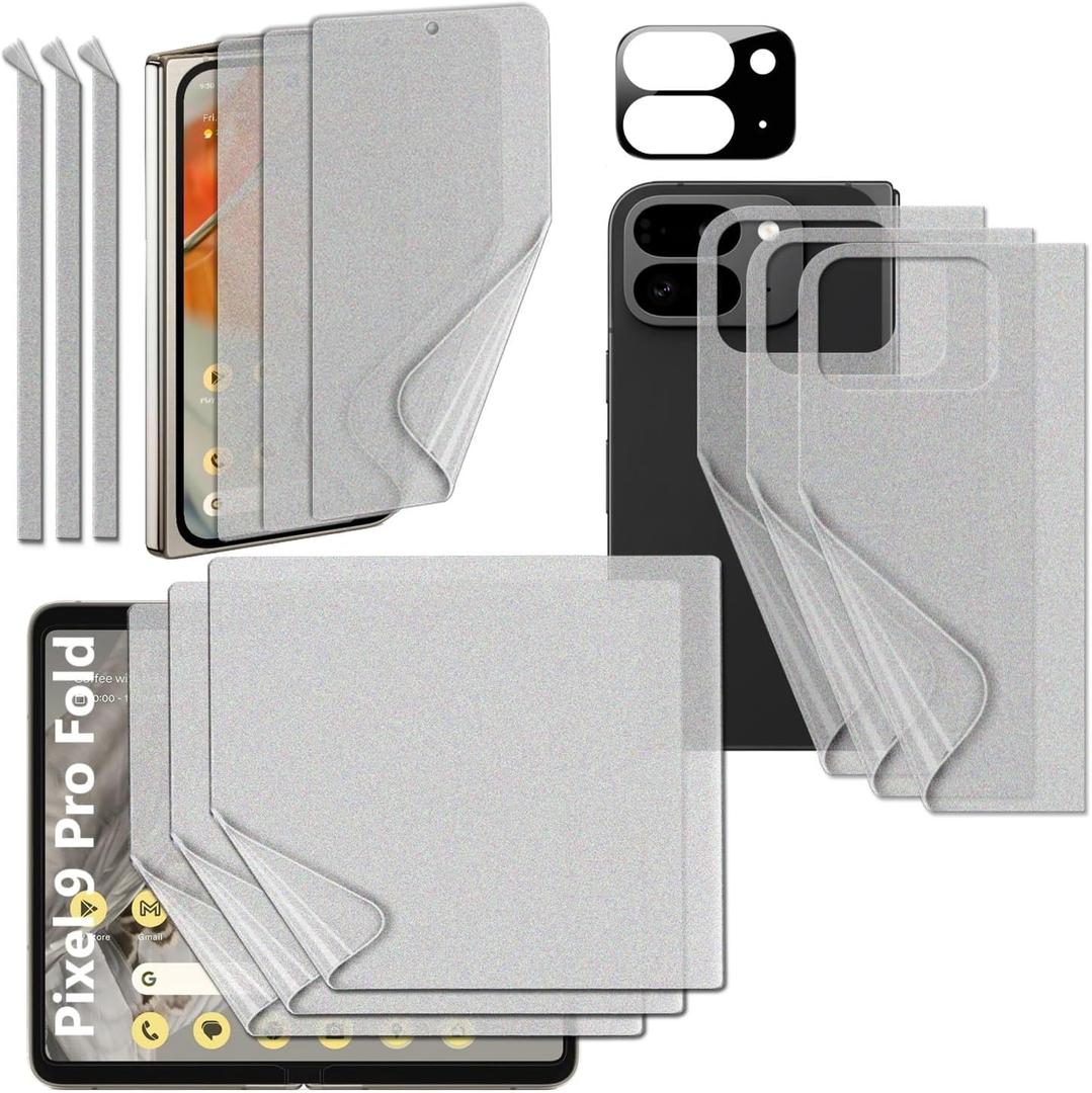 [3SET 13PCS] Pixel 9 Pro Fold 5G 2024 Premium TPU film Screen Protector with Hinge Protector [Anti-glare (Matte) 3set 12pcs] [1 Tempered Glass Lens protector] Scratch Resistant HD Case Friendly [Perfect Fit for foldable Screen] KIKNKILIN