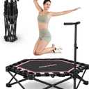 HXD-ERGO 42'' Foldable Mini Trampoline, Rebounder Trampoline with Adjustable Foam Handle, Fitness Trampoline for Indoor, Outdoor, Home Gym,Max Load 460lbs