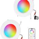 LED Recessed Lighting 5/6 inch, Smart Bluetooth Can Lights, 13W 1050LM, RGB Color Changing Selectable, Retrofit Led Recessed Light Fixtures Compatible with Alexa for Bedroom Living Room Kitchen, 2Pack