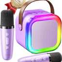 Kinglucky Mini Karaoke Machine for Kids, Top Birthday Gift Pick for Girls Ages 3, 4, 5, 6, 7, 8, 9, 10, 11, 12 Years Old, Kids' Personal Video Players Accessories with 2 Mics & 5 Voice Effects, Purple
