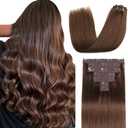 Sisily Clip in Hair Extensions Real Human Hair, 24 Inch Premium Human Hair Clip in Extensions Chocolate Brown, Soft Straight Hair Extensions Real Human Hair Clip ins 7PCS Double Weft（24 Inch #4）