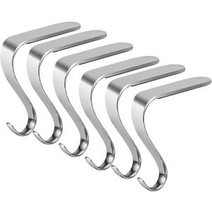 Christmas Stocking Holders for Mantle Set of 6, Metal Fireplace Stocking Hangers, Anti-Rust Non-Slip Non-Tarnish Mantel Hooks Grips Set for Garland, Windowsill, Party, Christmas Decorations, Silver
