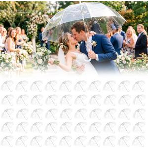 Clear Bubble Umbrellas, 48 Inch Windproof Transparent POE Dome Umbrella with Auto Open J-Handle, Large Umbrellas for Wedding Rain Golf Outdoor Photography Bridal Events, Christmas/Halloween Decorations