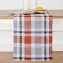 2 x Solino Home Pure Linen Cinnamon Plaid Table Runner 14 x 36 Inch for Coffee Tabletop, Dresser, and Bedroom  Fall Buffalo Check