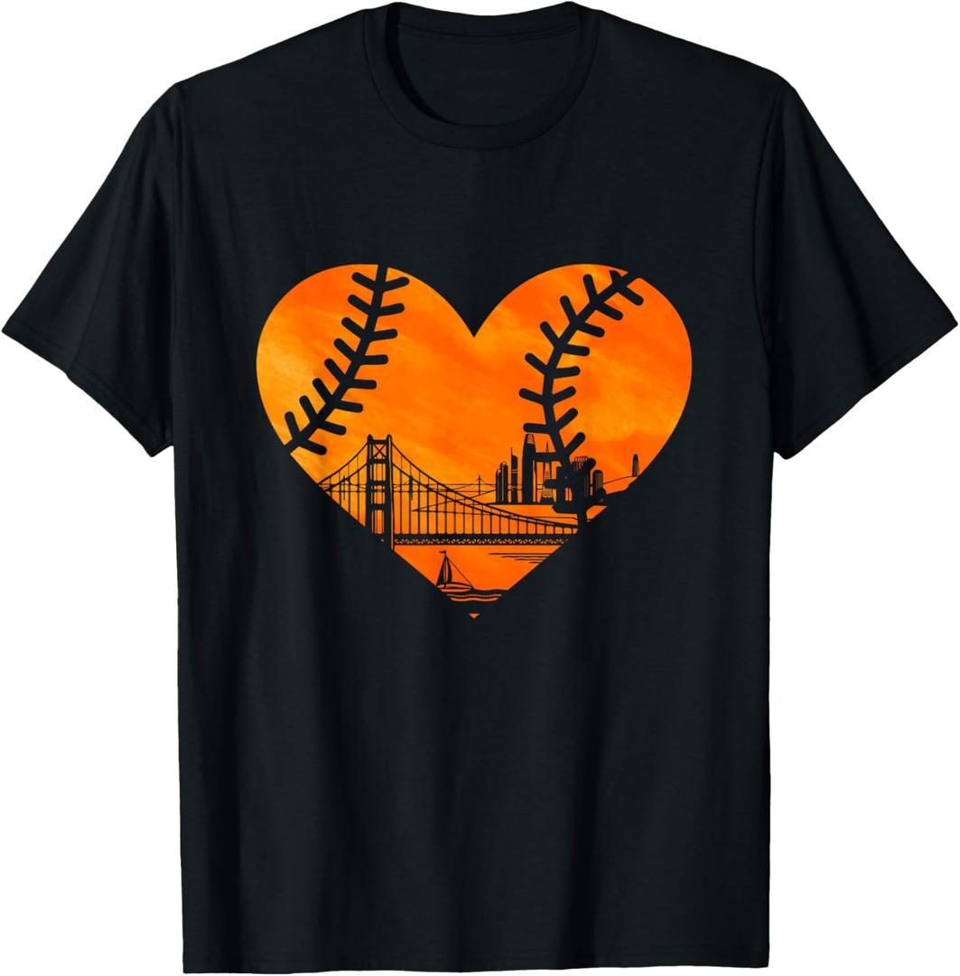 US State San Francisco Baseball Vintage Heart T-Shirt