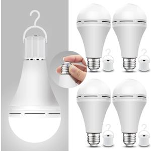 Neporal 4 Pack Emergency-Rechargeable-Light-Bulb, Stay Lights Up When Power Failure, 1200mAh 15W 80W Equivalent LED Light Bulbs for Home, Camping, Tent (E27, with Hook) (Daylight)