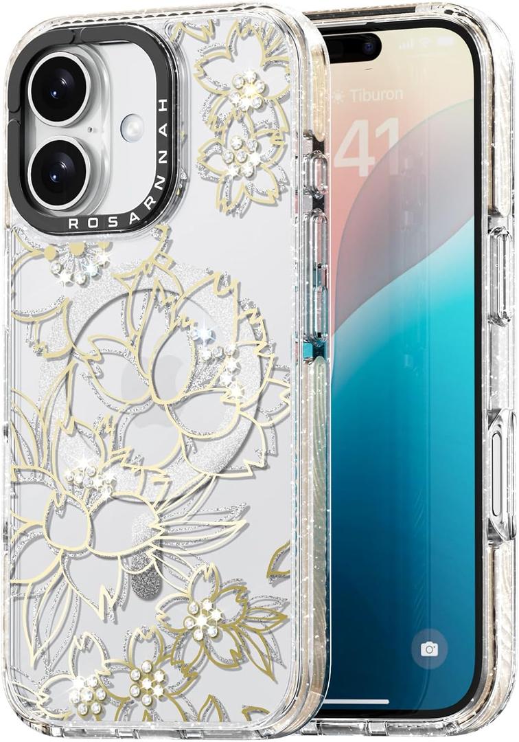 Magnetic for iPhone 16 Magsafe Case Cute - Durable Shockproof 6.6 ft Drop Impact Phone Case - Funny Diamond Sakura Design for iPhone 16 6.1"