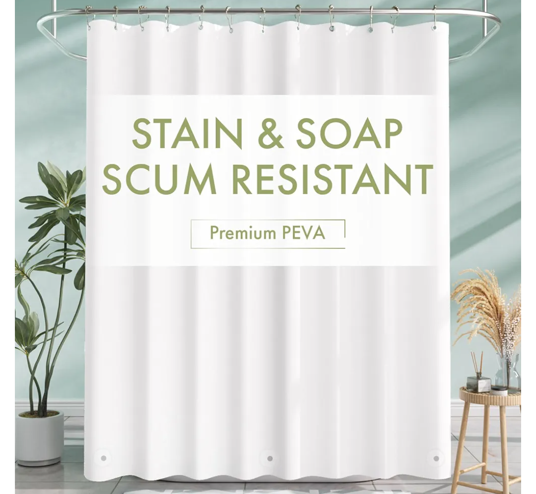 AmazerBath Shower Curtain Liner, 72x72 Plastic White Shower Curtain Liner, Cute Waterproof PEVA Shower Curtains, Lightweight Shower Curtains for Bathroom with Magnets and 12 Rustproof Grommet Holes