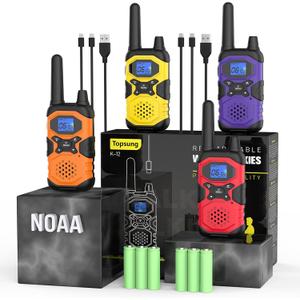 Walkie Talkies for Adults Long Range Rechargeable 4 Pack, Multi-purpose FRS 2 Way Radios with NOAA USB Chargers 4500mAh Battery for Family Seniors Care Garage Work Camping Hiking Skiing Cruise