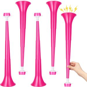 4 Pcs Stadium Horn 21 Inch Vuvuzela Plastic Collapsible Cheering Trumpets for Sporting Events Football Carnival Party Supplies, Pink