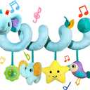 Car Seat & Stroller Toys for Boys Girls 0 3 6 9 Months,Infant Activity Spiral Hanging Plush Toys,Hanging Rattle Toys for Crib Mobile with Rattles and Squeaker for Baby Shower Thank You Gift (Blue)