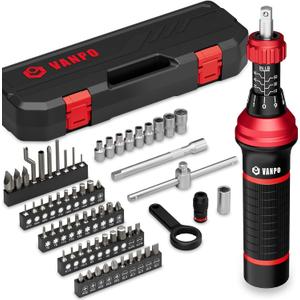 Torque Screwdriver, 10-60 in.lb, 64 Pcs Inch Pound Torque Wrench Screwdriver Set for Maintenance with T-bar Handle, Flat, Hex, Torx, and Phillips Bits, For Tools, Bike Repairing and Mounting