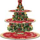 Christmas Cupcake Stand, 3 Tier Christmas Party Decorations Cardboard Cake Stand, Christmas Tree Theme Party Cupcake Holder Tower for Christmas Birthday Party Supplies Dessert Tower