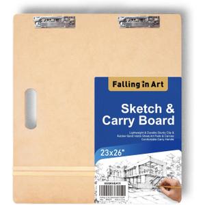 Falling in Art 23x26 Sketch Board, Drawing Tote Board for Artists with Sturdy Clip and Rubber Bands, Portable Art Clipboard for Classroom and Studio Drawing
