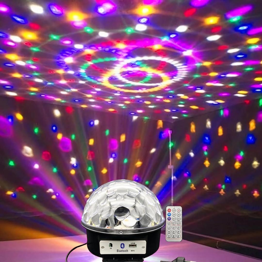 Colorful Rotating Magic Ball Light, Plug in Mini Light Up Spinning DJ Disco LED Ball Strobe Lamp Bulb for Party Dance Room Atmosphere with Motor Sockets