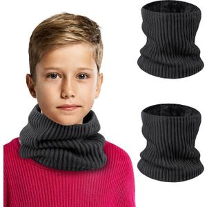 Kids Neck Warmer Winter Neck Gaiters,Fleece Balaclava Cold Weather Windproof Face Mask for Boys Girls (Black+black)