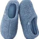HomeTop Women's Fuzzy Curly Fur Memory Foam Loafer Slippers with Polar Fleece Lining (8.5, Cerulean)