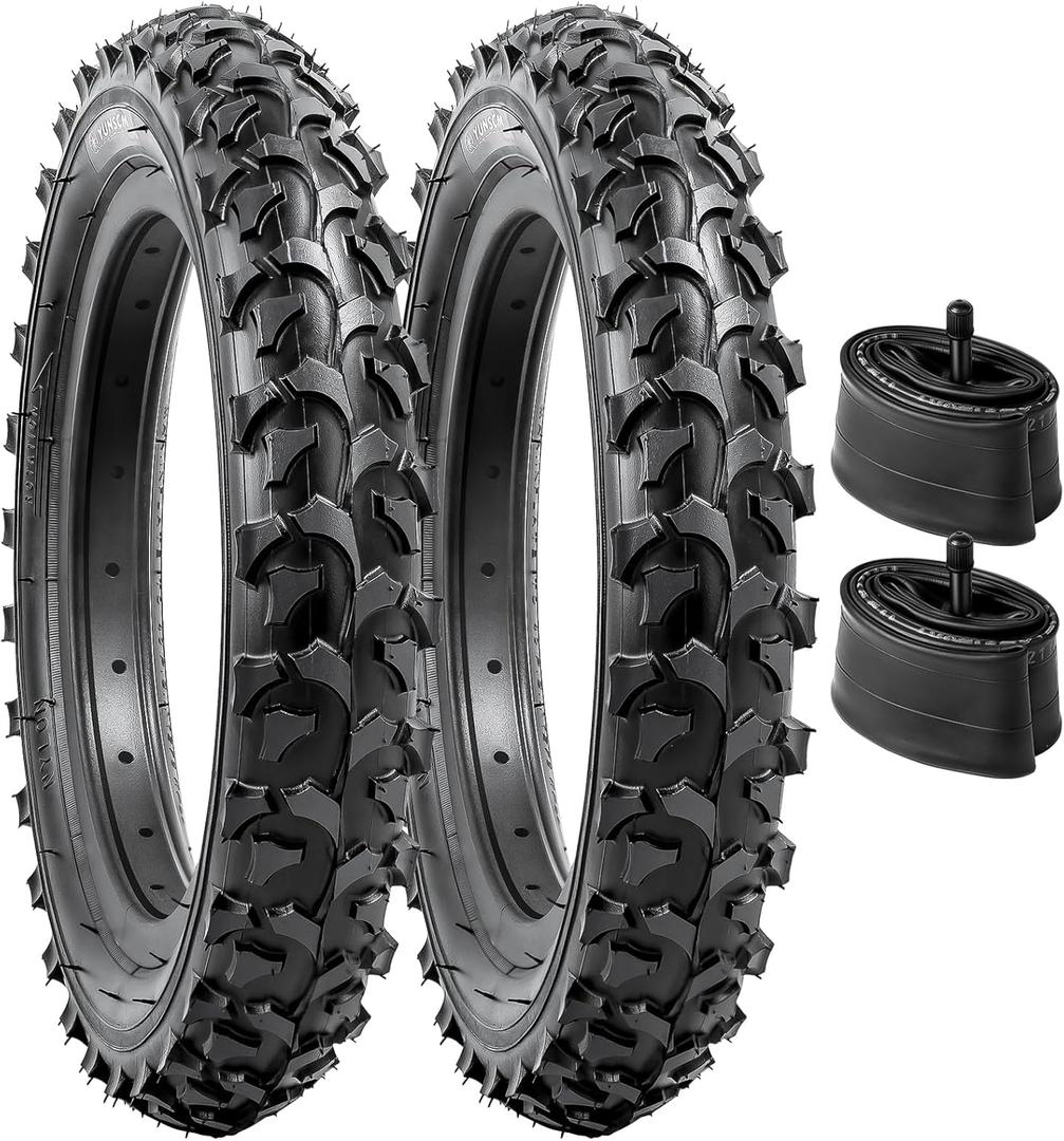 YUNSCM 2-PCS 12.5" Kid Bike Tires 12  X 2  (62-203) and 12.5" Heavy Duty Bike Tubes Schrader Valve Compatible with Mountain/Off Road Bike 12 1/2 X 2 1/4 Bike Tires and Tubes (Y-602)