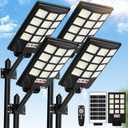 4-Pack Solar Street Light Outdoor Waterproof, Motion Sensor Solar Powered Light, Dusk to Dawn LED Solar Parking Lot Flood Light for Outside, Yard, Garden, Path