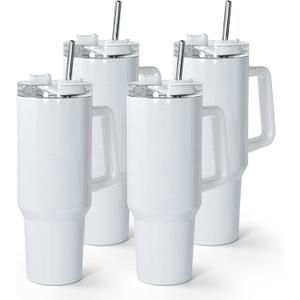 AGH 40 oz Sublimation Tumbler with Handle, 4 Pack Shimmer Glass Cups with Straw and Lid, Sublimation White Tumblers Blanks