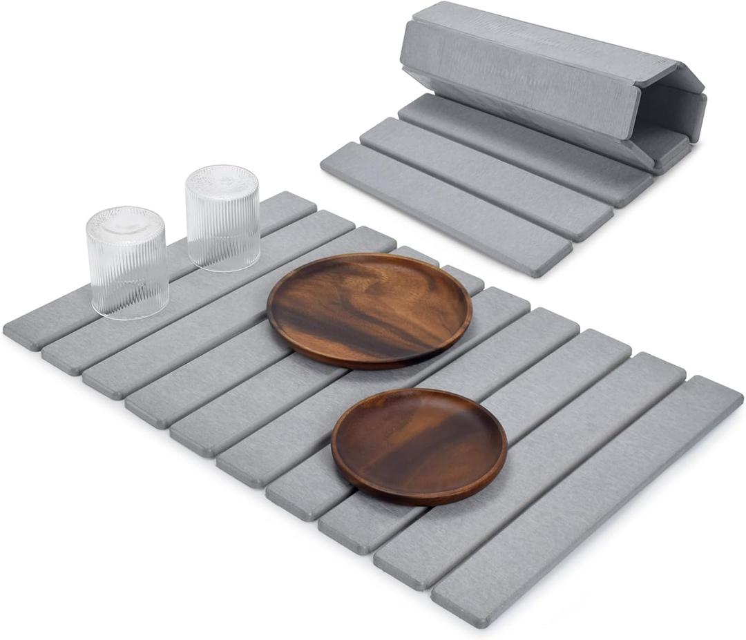 Large Stone Dish Drying Mat for Kitchen Counter, 24"16", Collapsible Quick Dry Dish Drying Mat, Ultra Absorbent Diatomaceous Earth Mats for Dishes Bottles Cups, Match Any Countertop - Grey