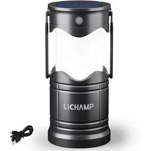 Lichamp 1Pack Solar Camping Lantern, USB Rechargeable LED Lanterns Battery Powered Pop Up Flashlight Lamps with Three Modes Power for Power Outages Hurricane Supplies Emergency Indoor & Outdoor