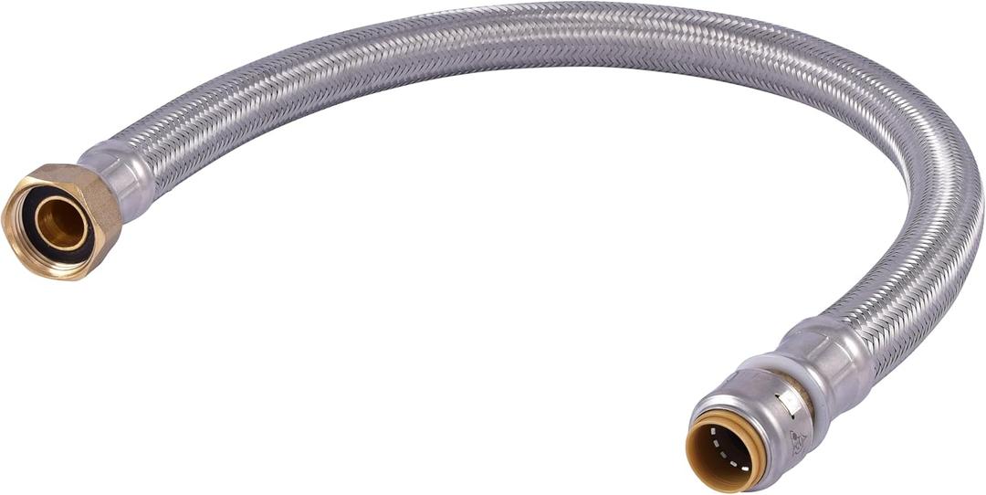 SharkBite Max 1/2 Inch x 3/4 Inch FIP x 24 In. Braided Flexible Water Heater Connector, Push-to-Connect Brass Plumbing Fitting, Stainless Steel, UR3068FX24