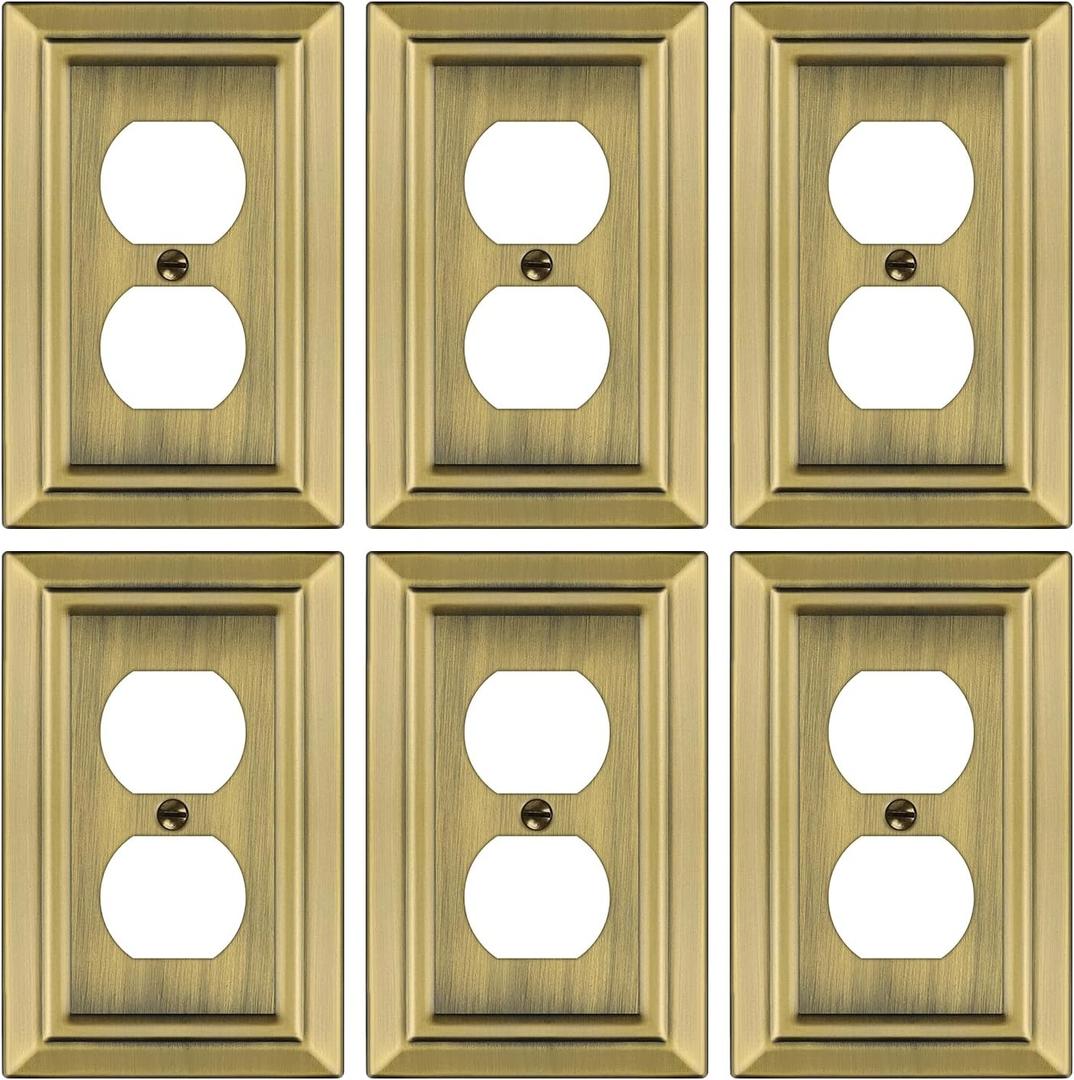 Metal Wall Plate for Electrical Outlets, Decorative Antique Brass Switch Plates Outlet Cover, Light Switch Cover Plate, 1-Gang Wall Plates (Duplex Outlet, 6 Pack)