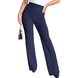 Agenlulu Wide Leg Dress Pants for Women Elastic High Waist Straight Leg Pants Business Casual Pull on Office Work Slacks (Medium, Navy)
