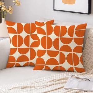 Orange Mid Century Pillow Covers 70s 80s Retro Throw Pillow Covers Morden Abstract Geometric Decorative Square Cushion Case for Sofa Bedroom Car 16x16 Inch